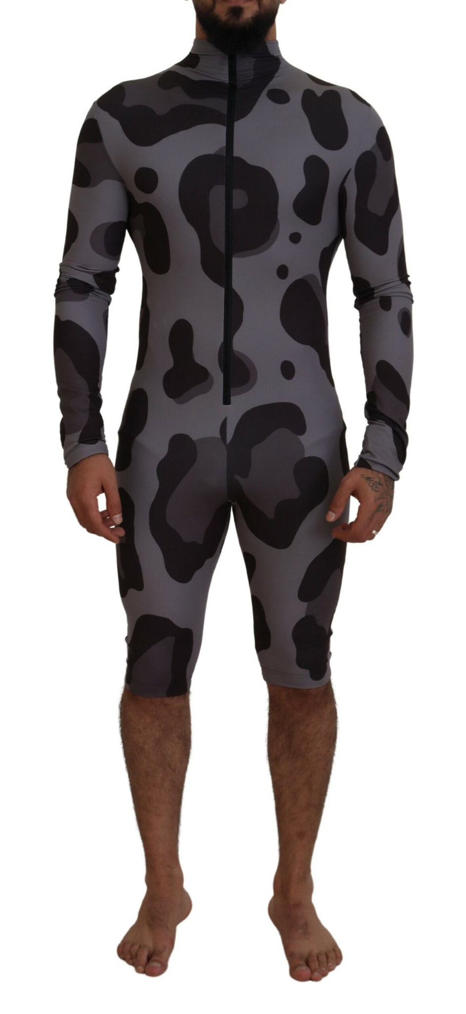 Gray Patterned Polyester Wetsuit Swimwear