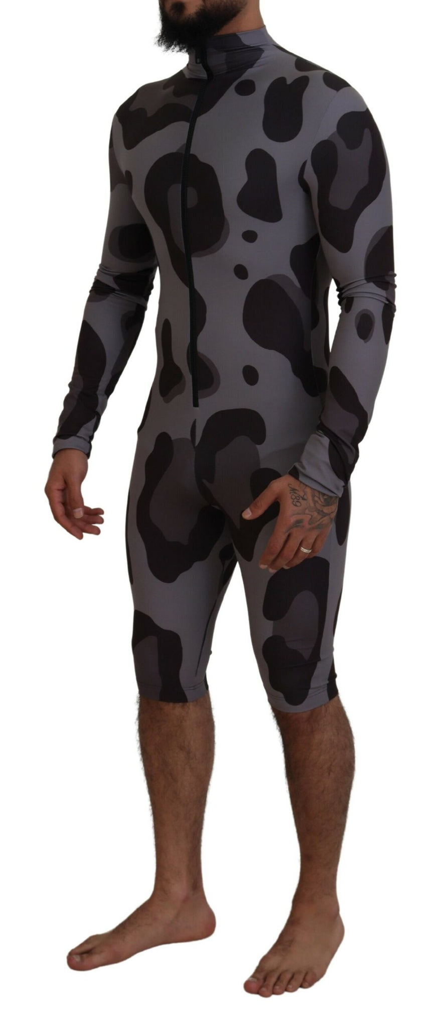 Gray Patterned Polyester Wetsuit Swimwear