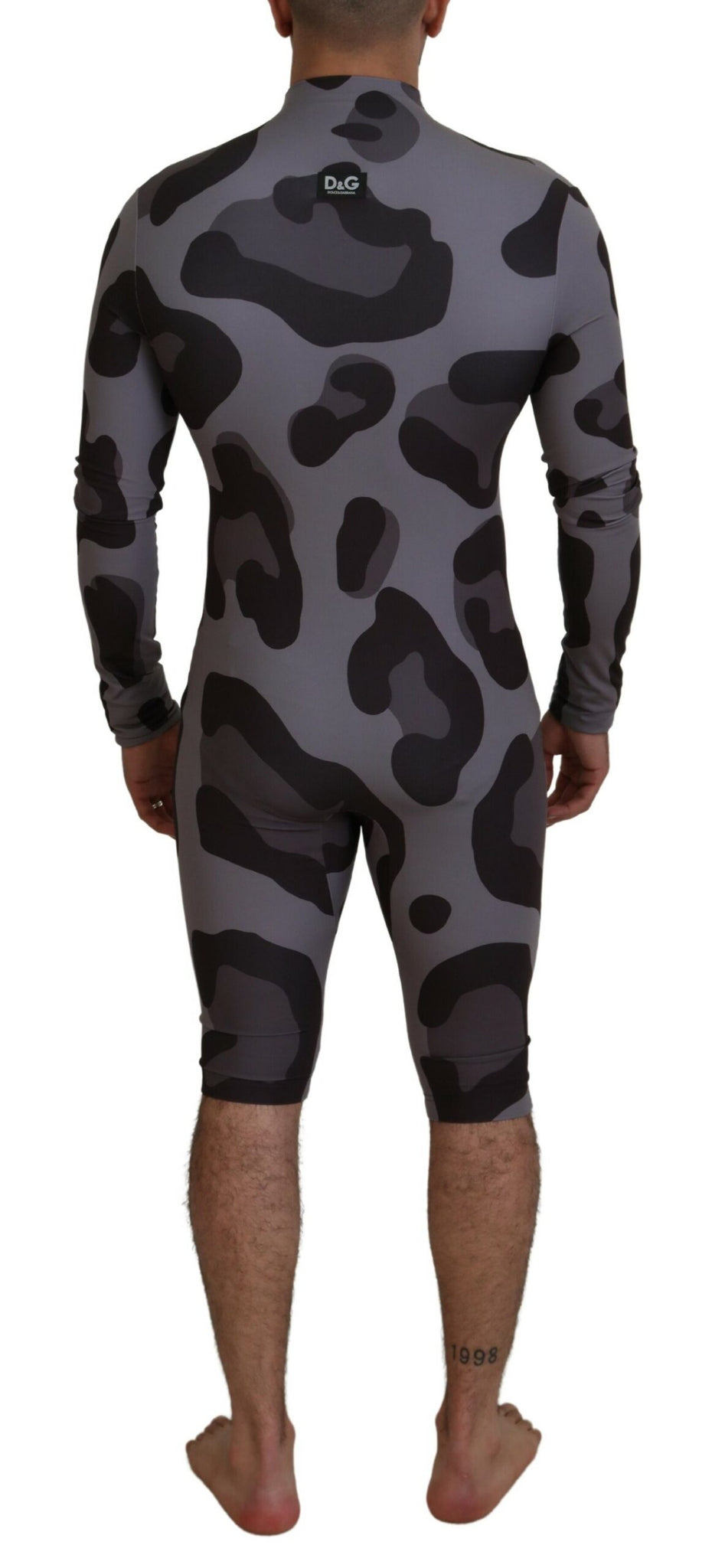 Gray Patterned Polyester Wetsuit Swimwear