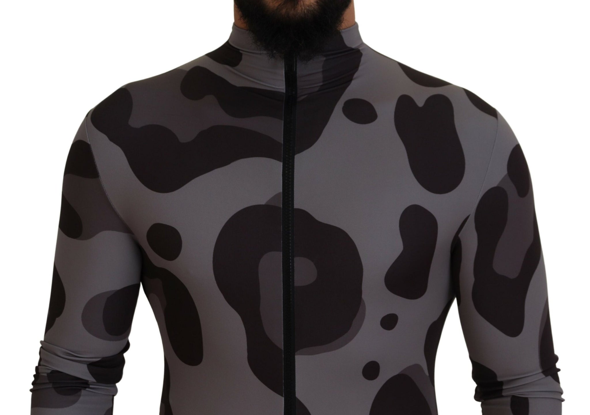 Gray Patterned Polyester Wetsuit Swimwear