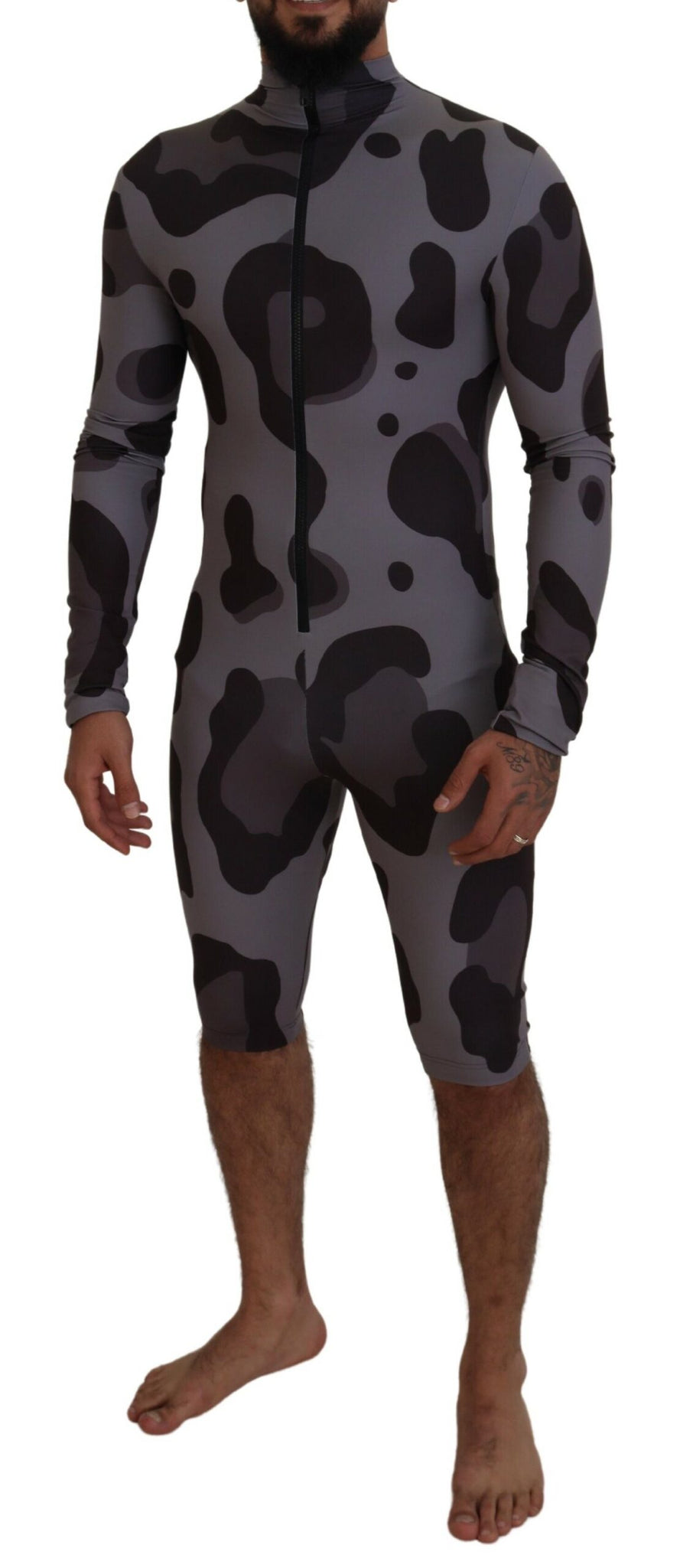 Gray Patterned Polyester Wetsuit Swimwear