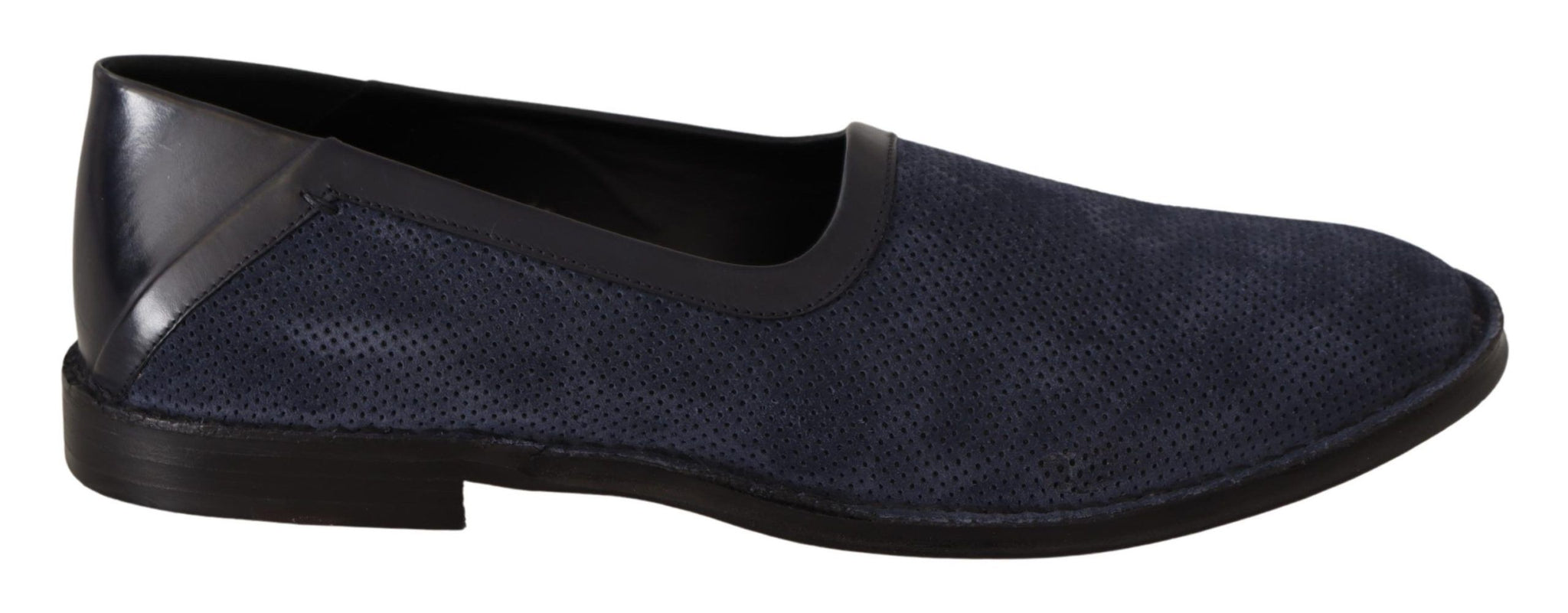 Blue Leather Perforated Slip On Loafers Shoes