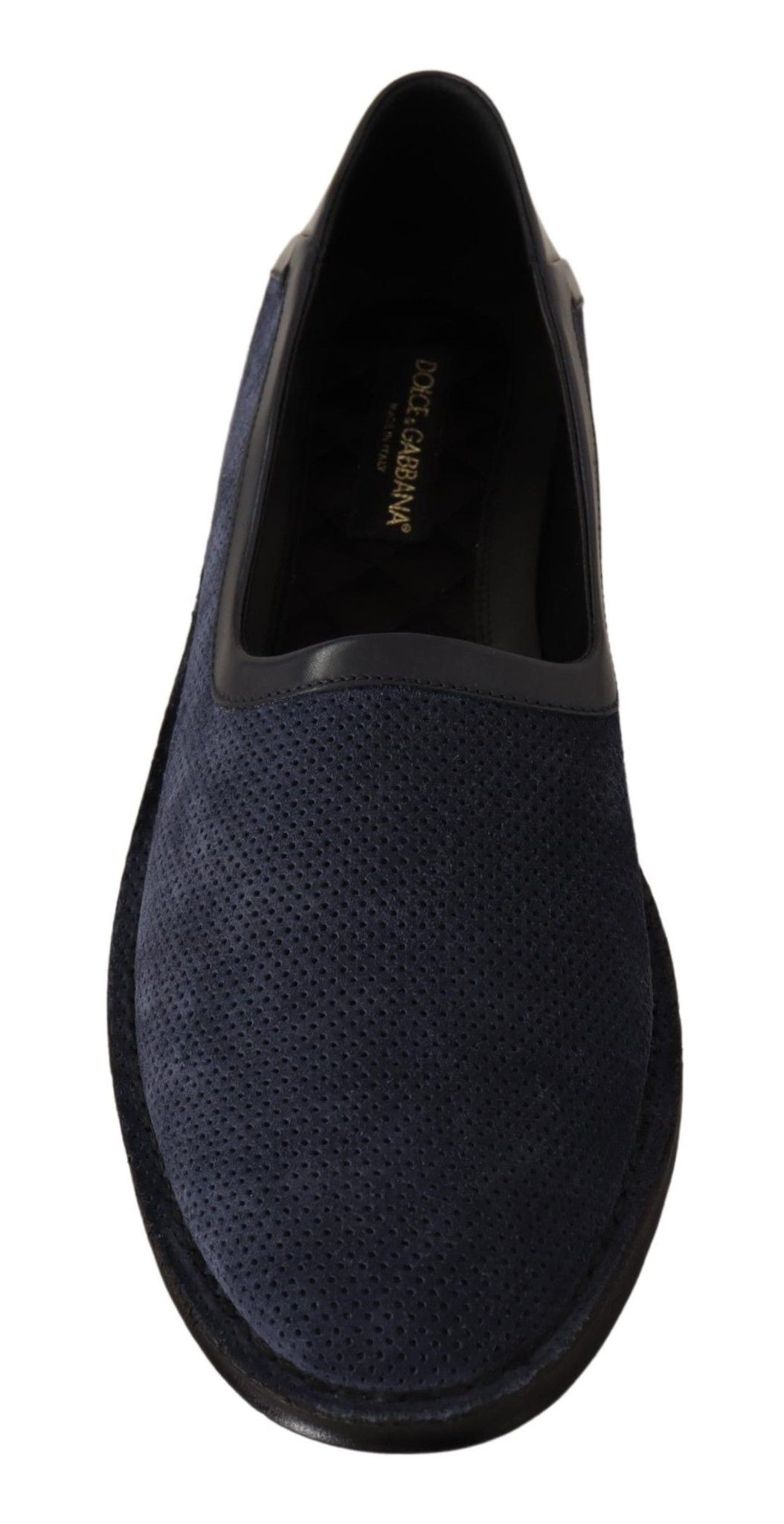 Blue Leather Perforated Slip On Loafers Shoes