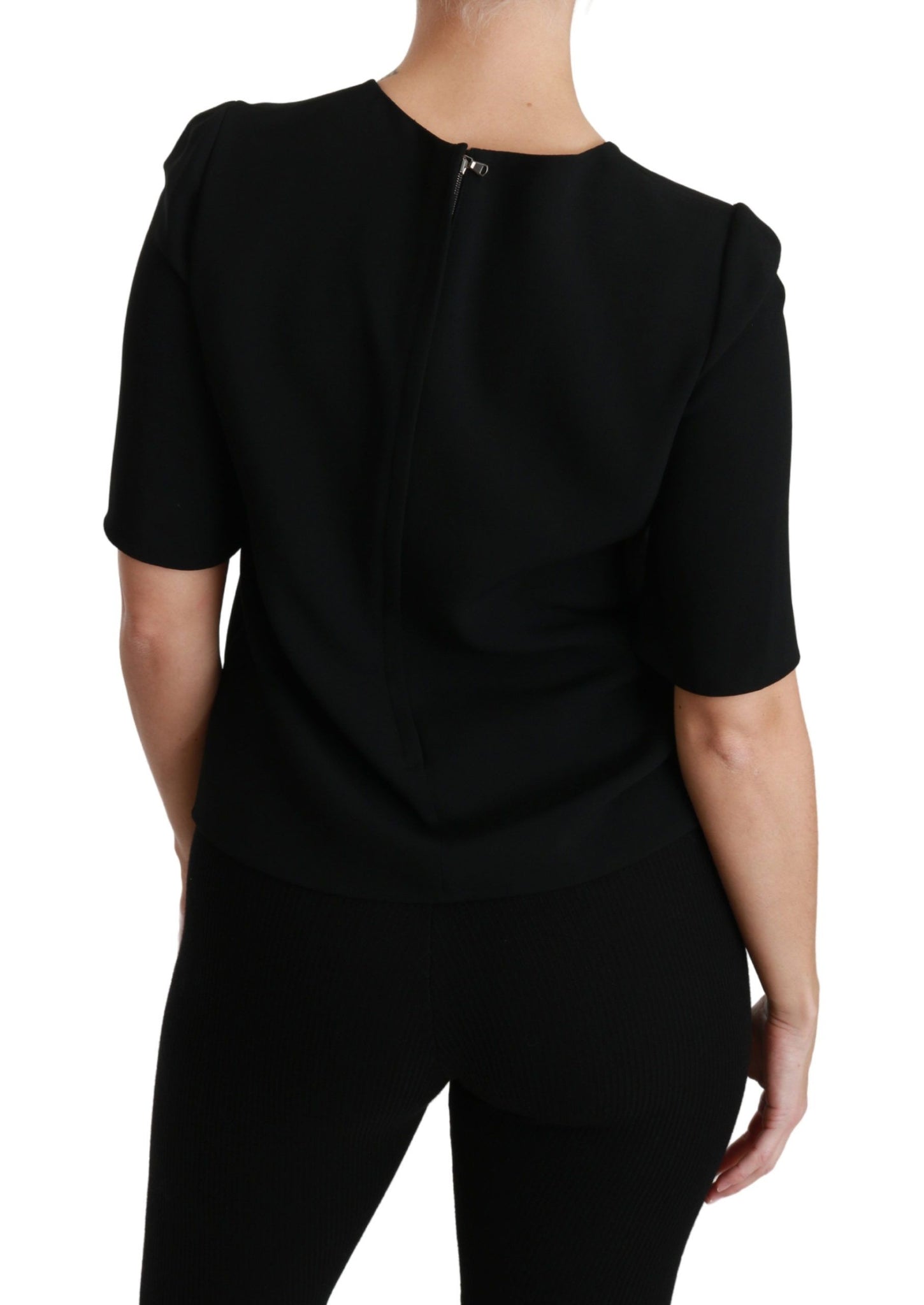 Black Short Sleeve Casual Top Stretch Blouse