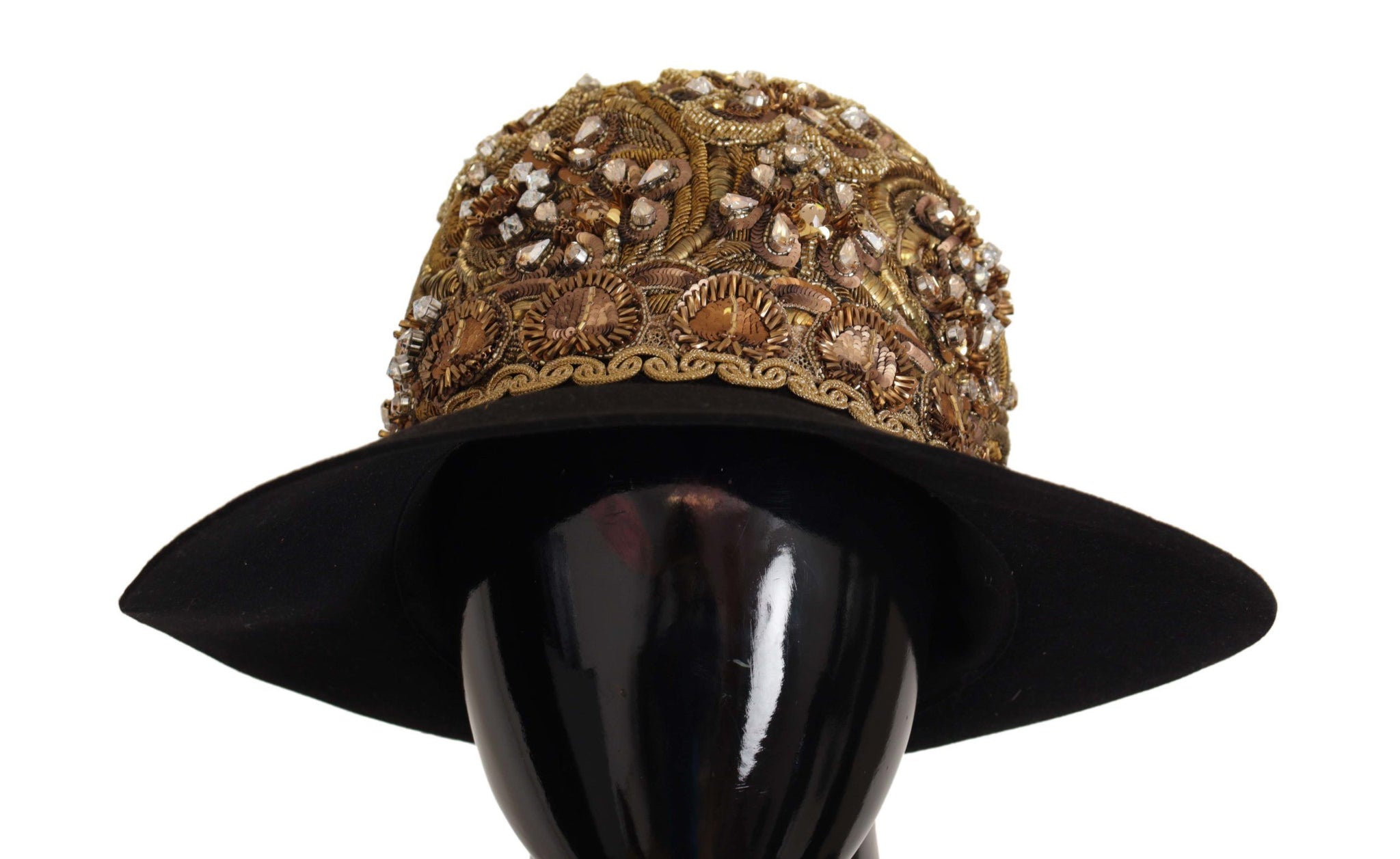 Gold Embellished Crystal Rhinestone Embroidered Fedora Hat