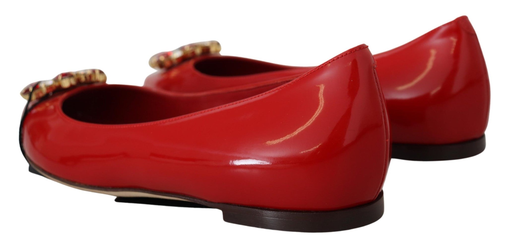 Red Leather Crystals Loafers Flats Shoes