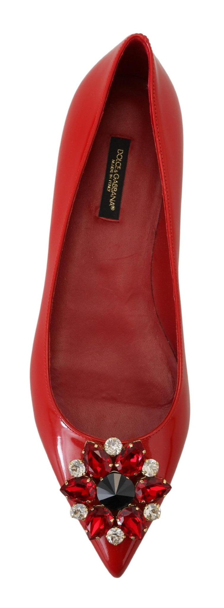 Red Leather Crystals Loafers Flats Shoes