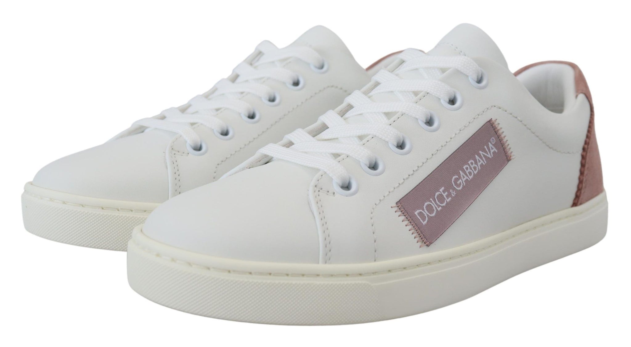 White Pink Leather Low Top Sneakers Shoes