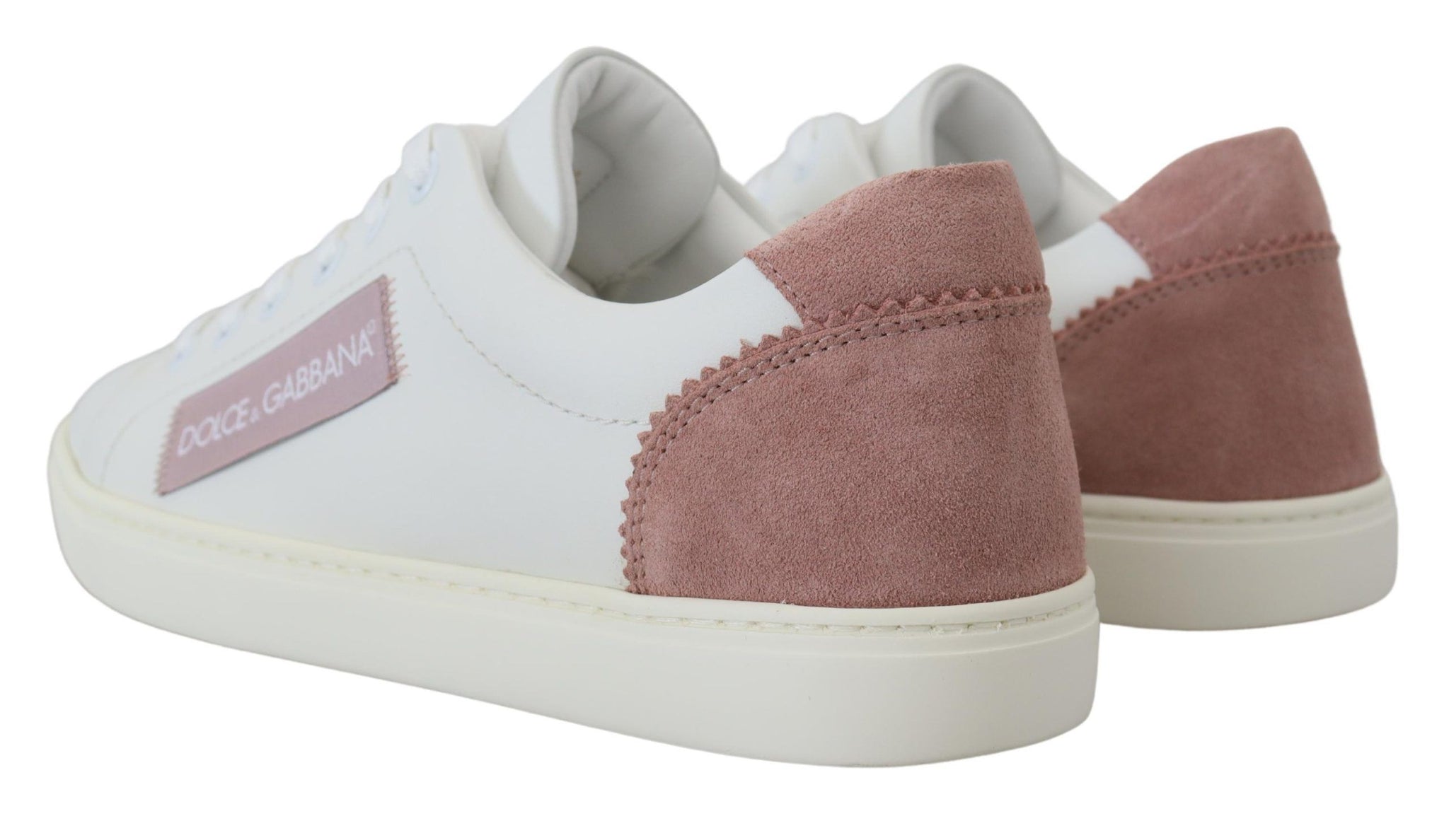 White Pink Leather Low Top Sneakers Shoes