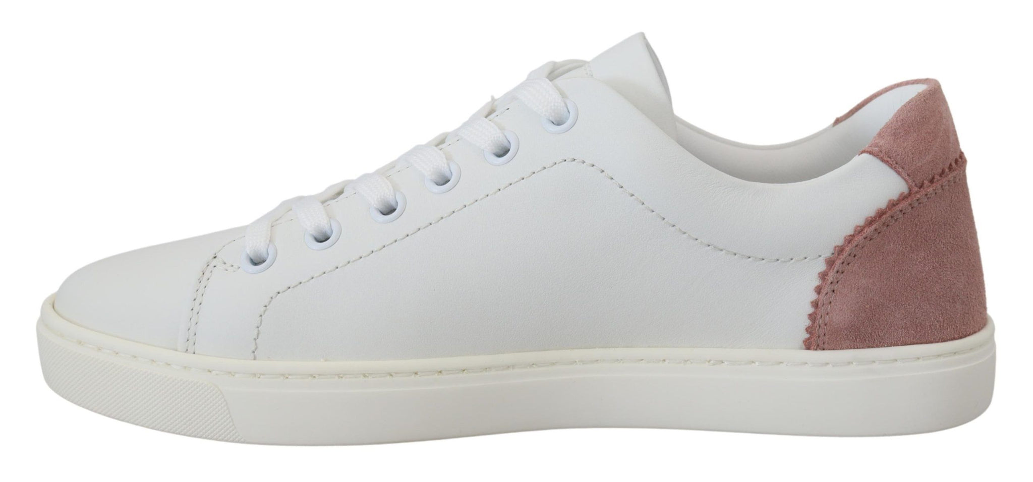 White Pink Leather Low Top Sneakers Shoes