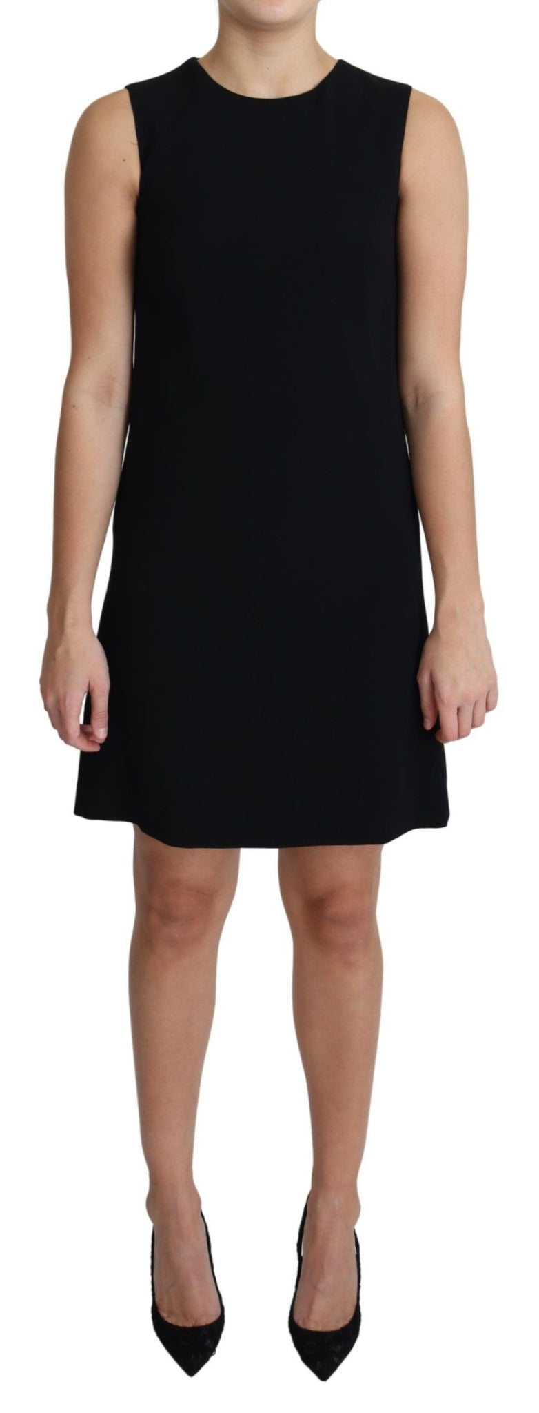 Black Viscose Stretch A-line Shift Mini Dress