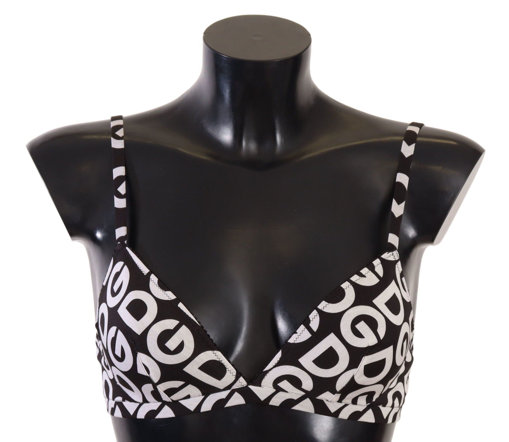 Black White DG Print Non Wire Cotton Bra Underwear