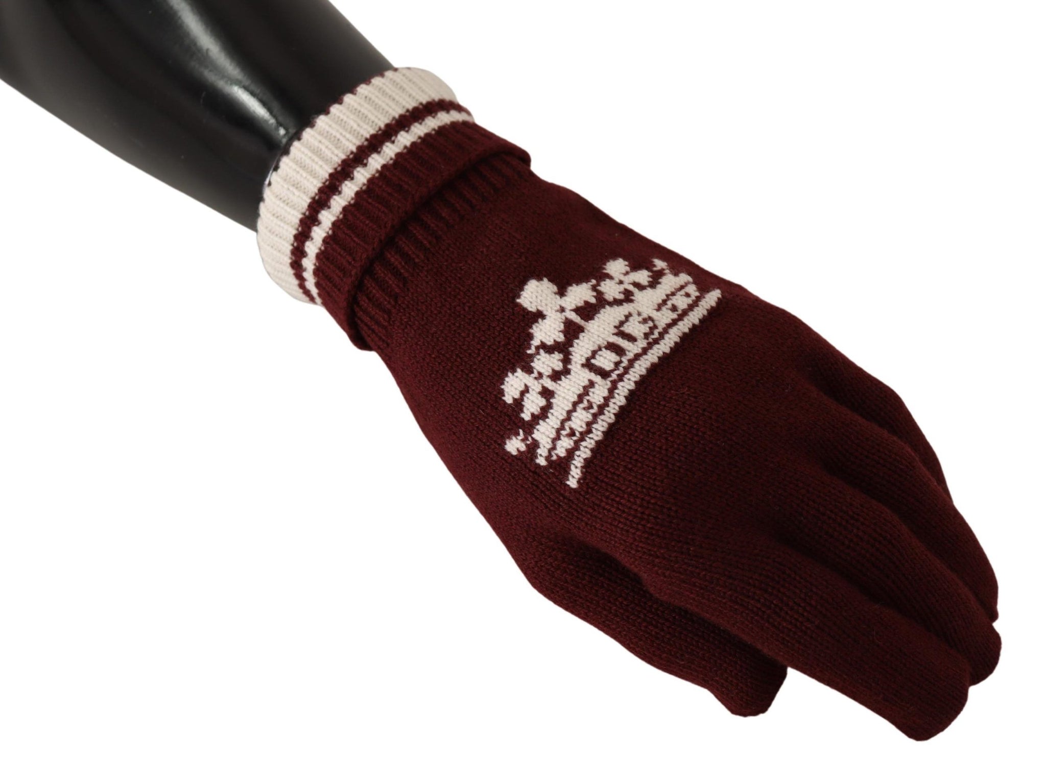 Red White D&G Logo Crown Cashmere Gloves