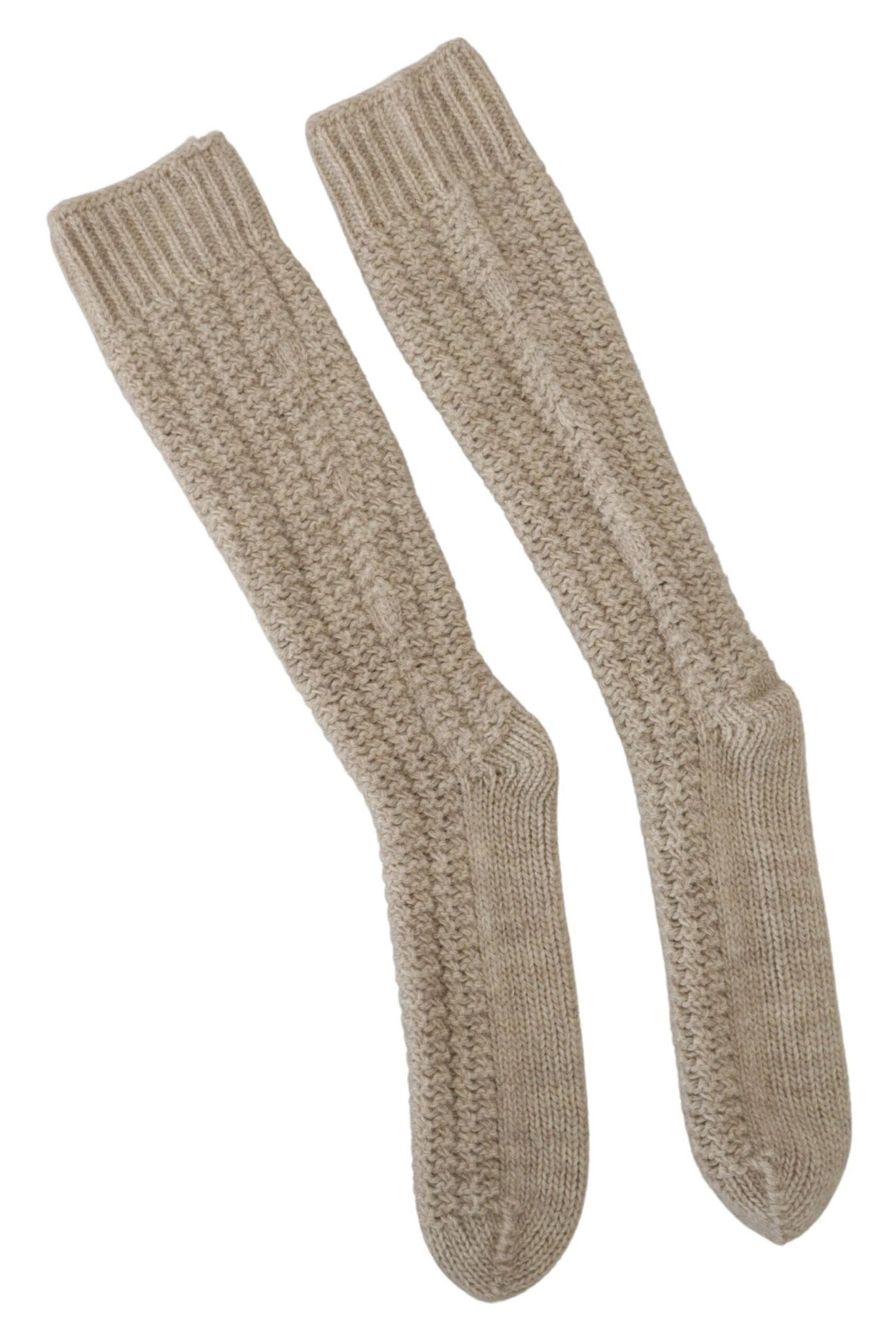 Beige Wool Knit Calf Long Women Socks