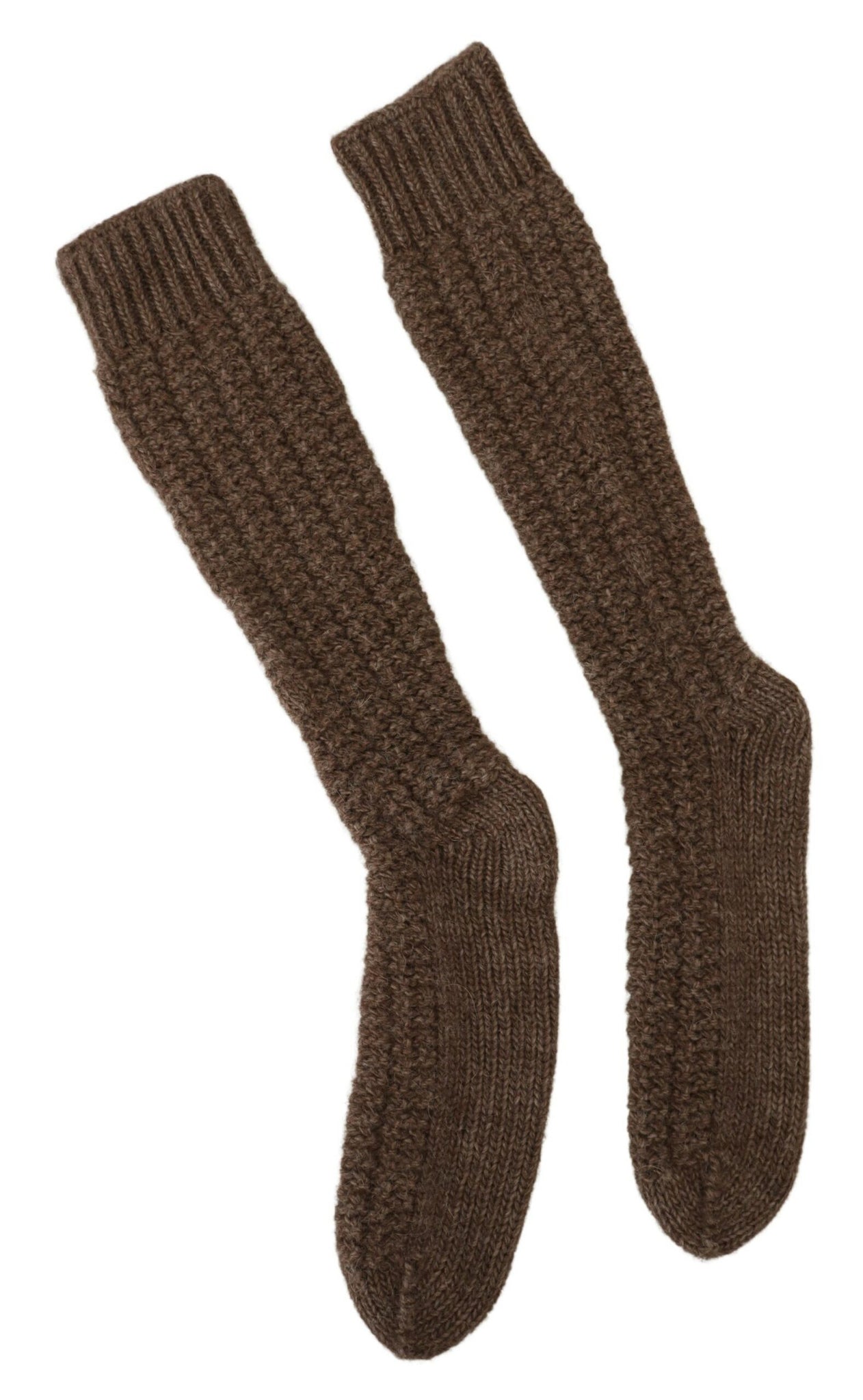 Brown Wool Knit Calf Long Women Socks