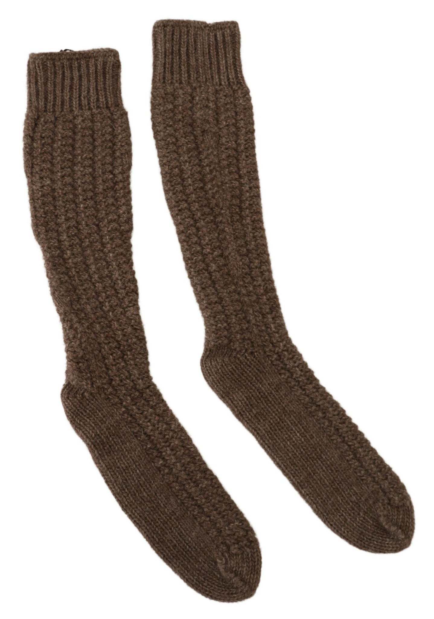 Brown Wool Knit Calf Long Women Socks