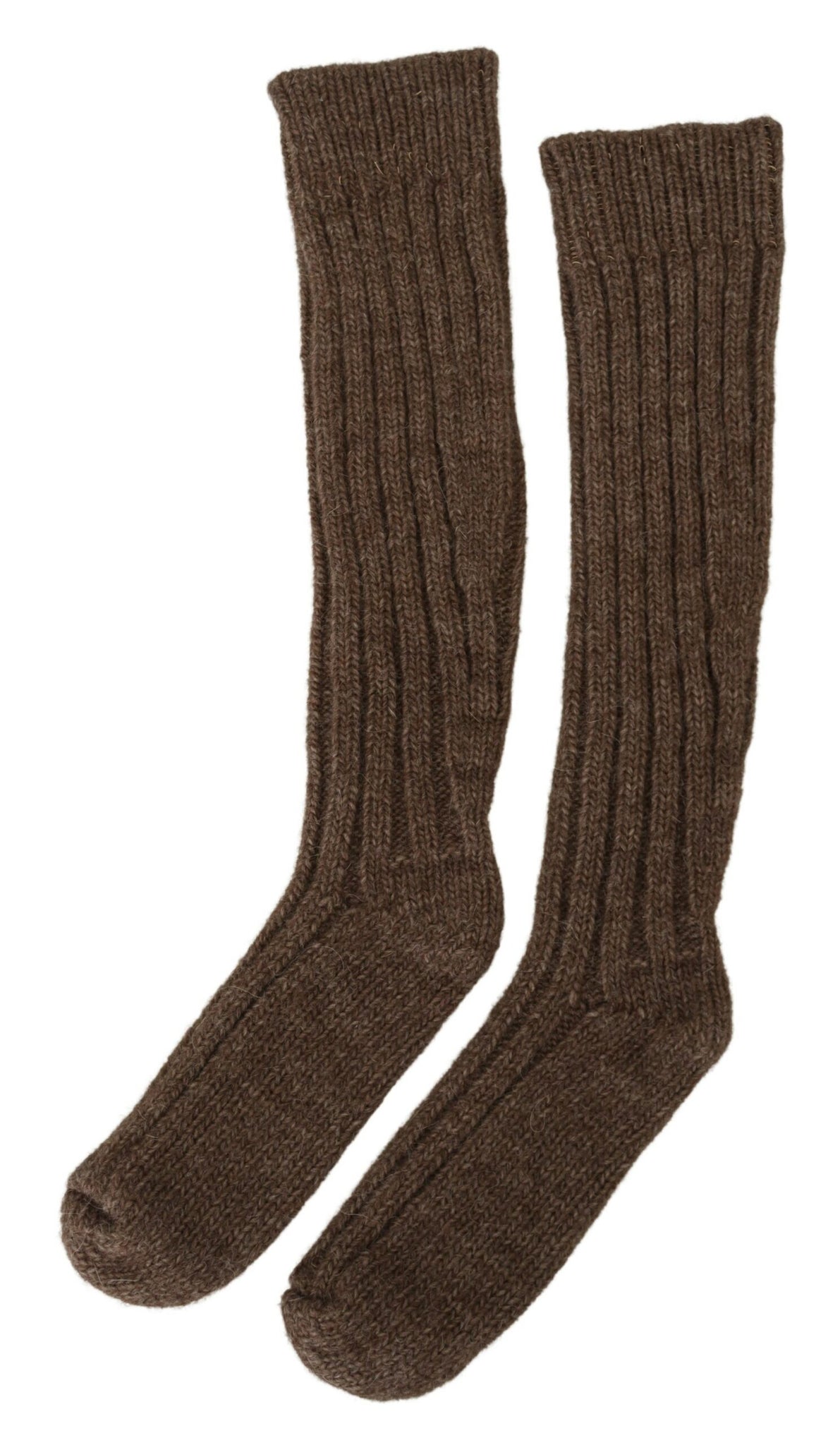 Brown Wool Knit Calf Long Women Socks