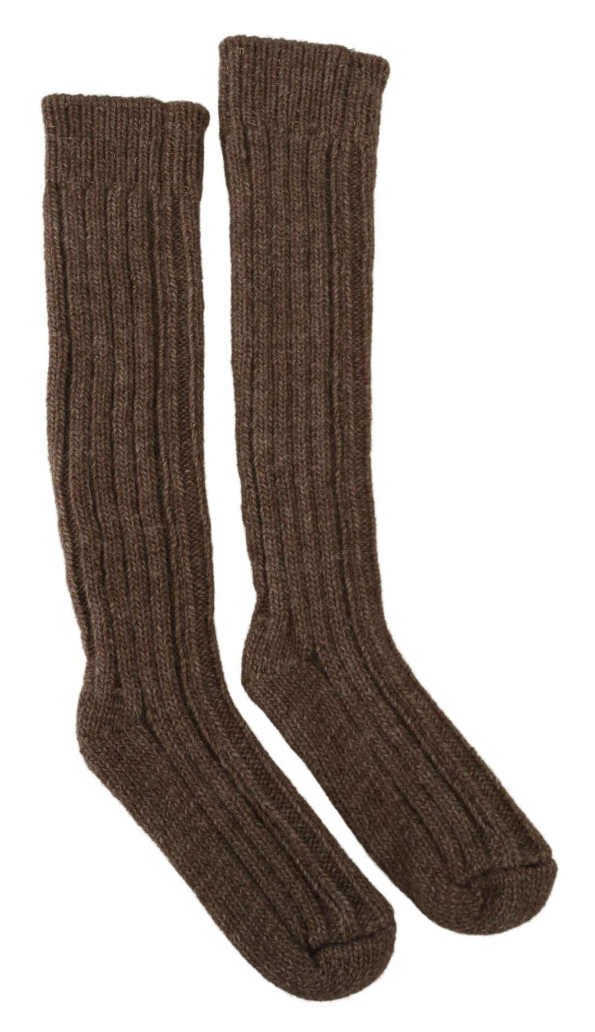 Brown Wool Knit Calf Long Women Socks