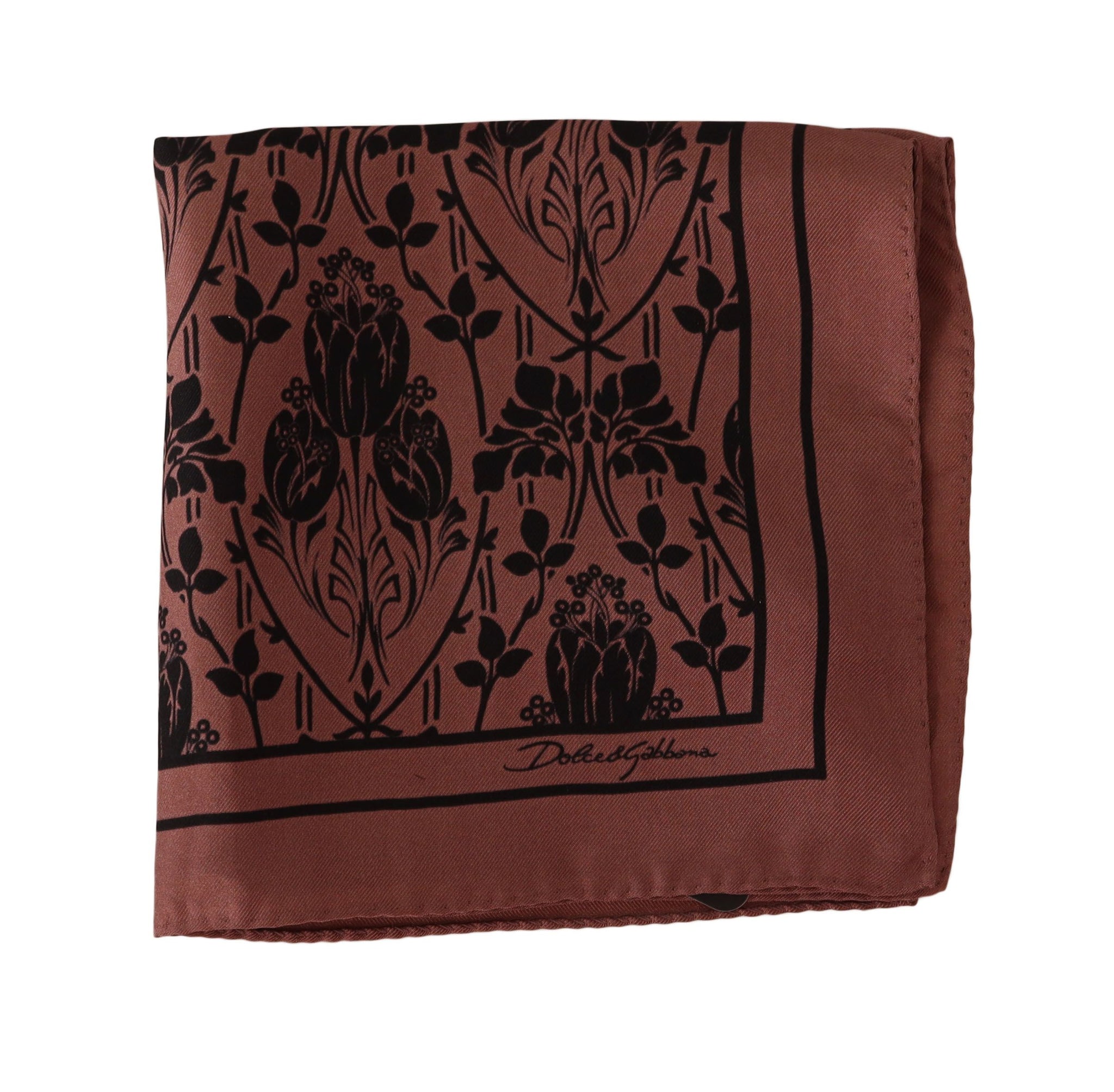 Brown Floral Silk Square Handkerchief Scarf