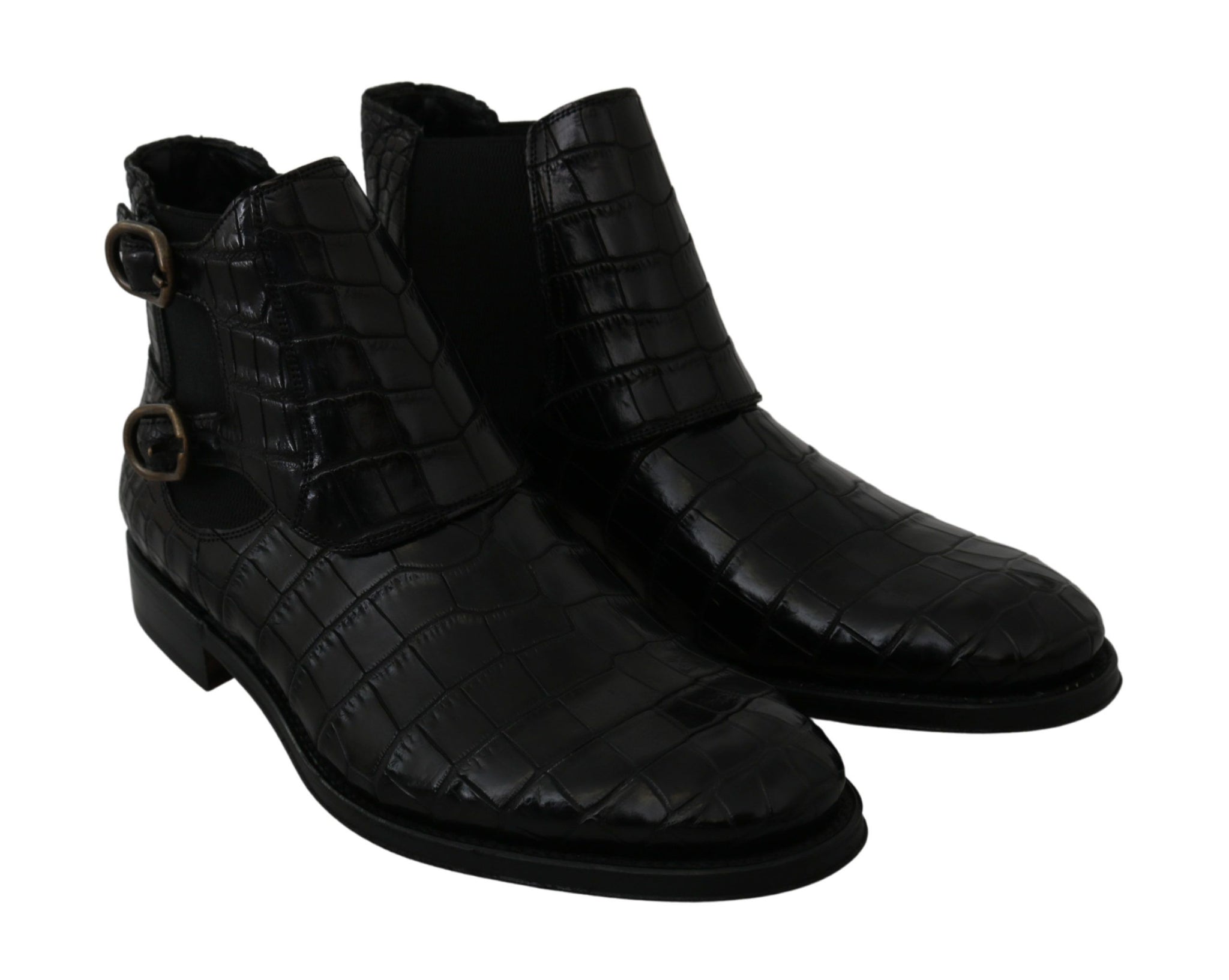 Black Crocodile Leather Derby Boots Shoes