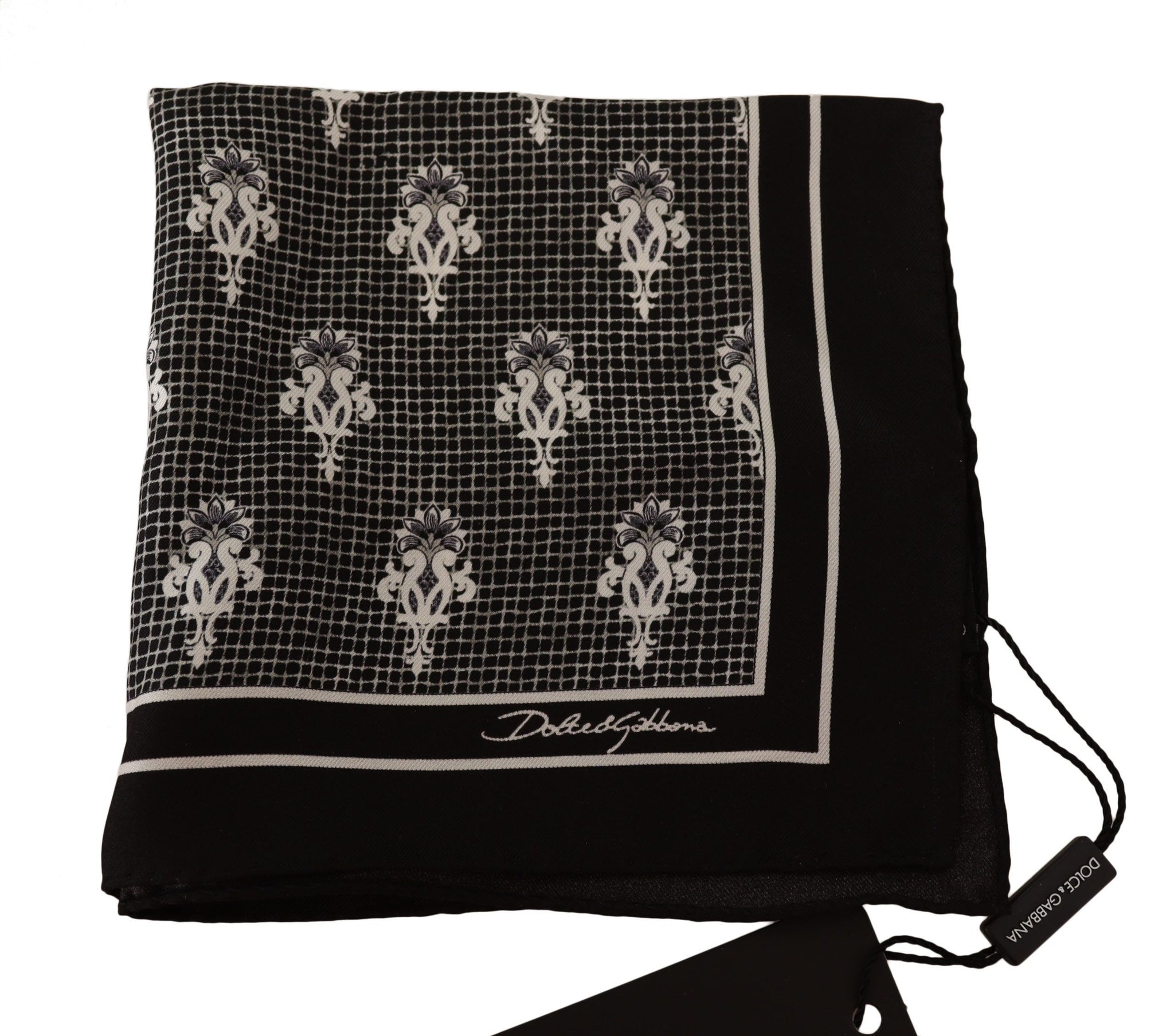 Black Patterned Square Men Handkerchief Scarf