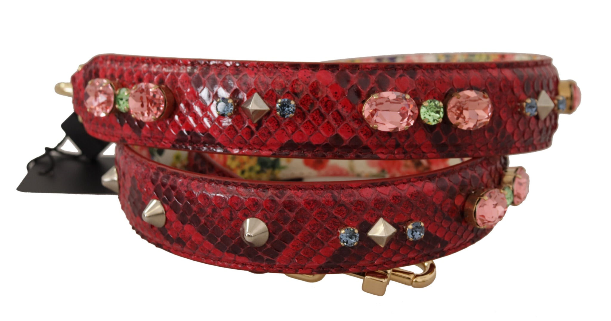 Red Exotic Leather Crystals Reversible Shoulder Strap