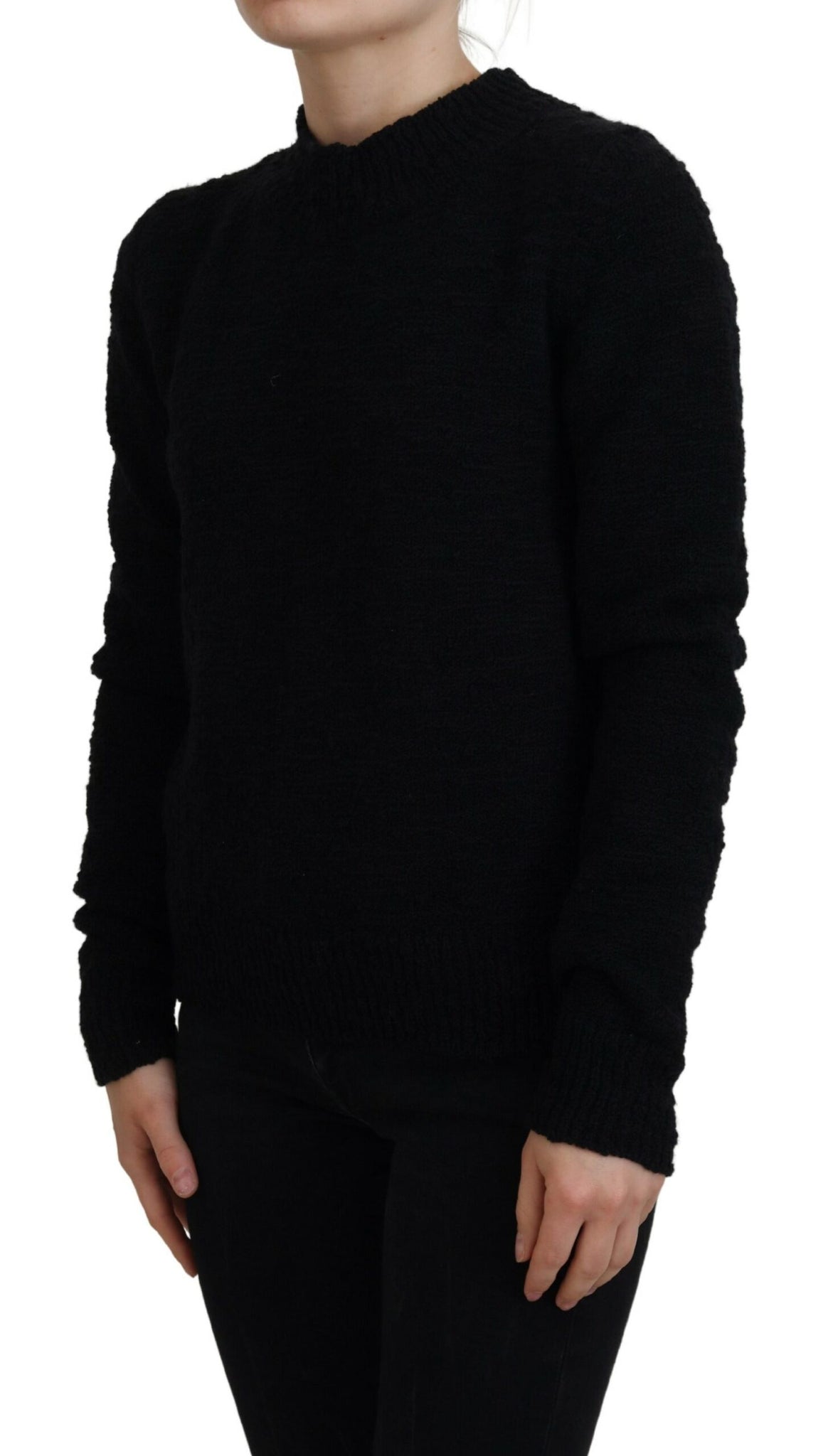 Dolce & Gabbana Black Wool Knit Crewneck Pullover Sweater