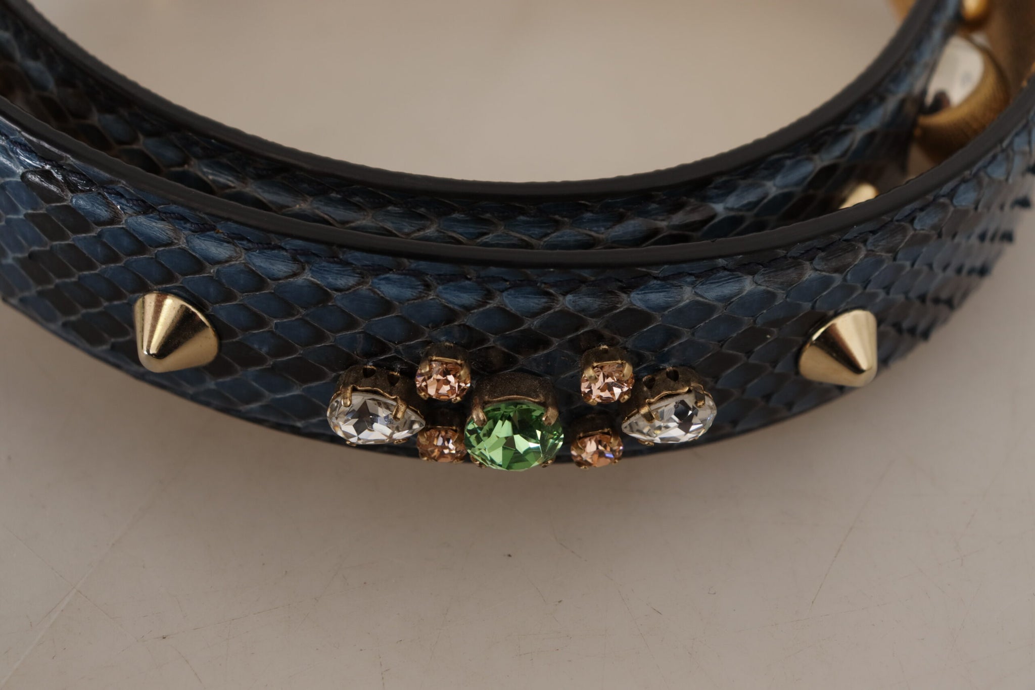 Blue Exotic Leather Crystals Shoulder Strap