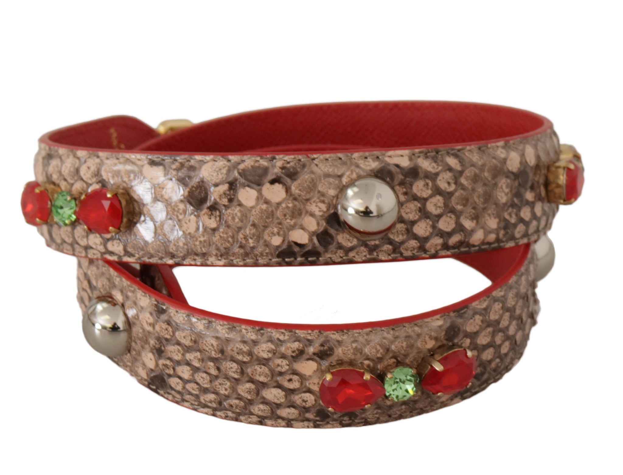 Brown Python Leather Crystals Shoulder Strap