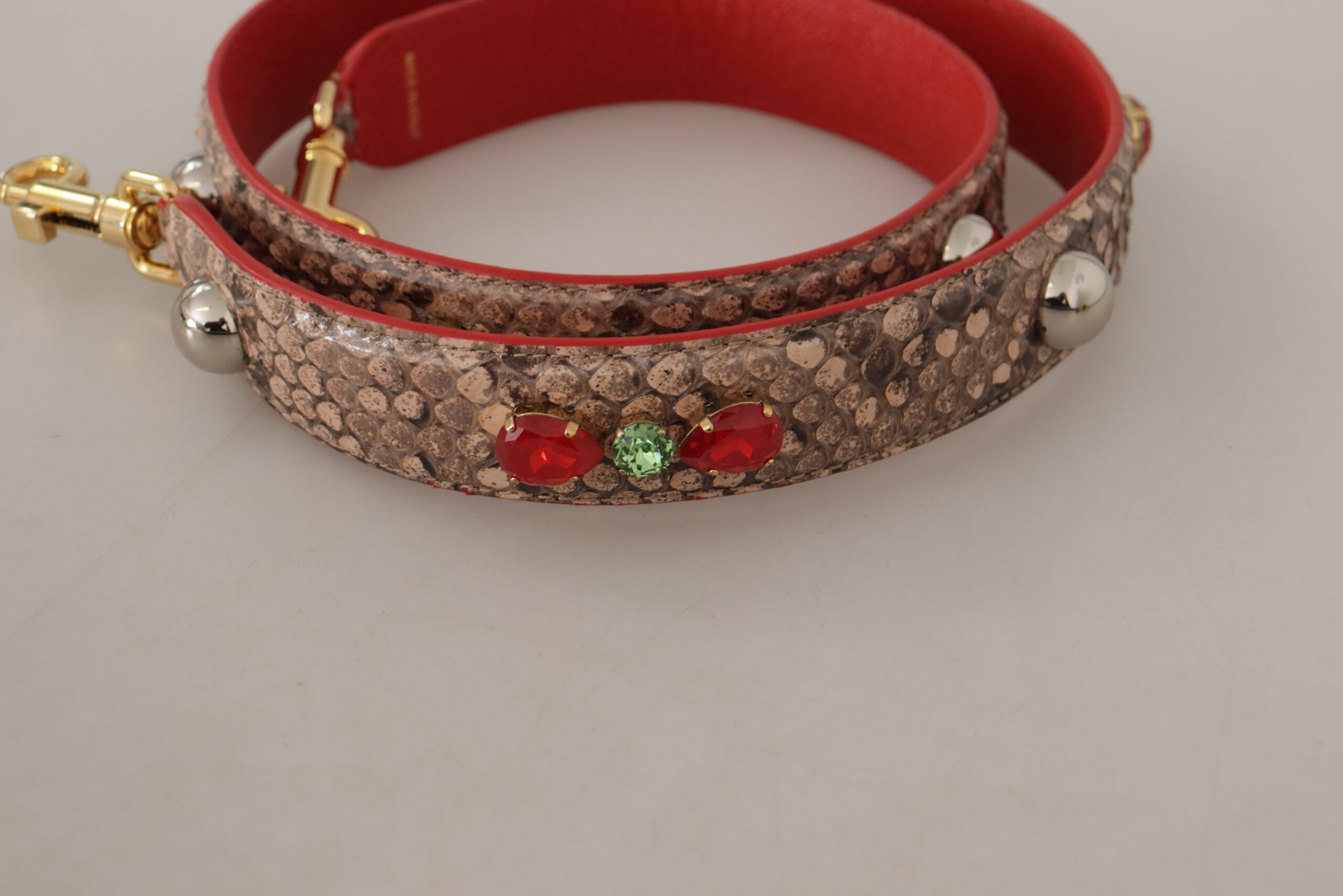 Brown Python Leather Crystals Shoulder Strap