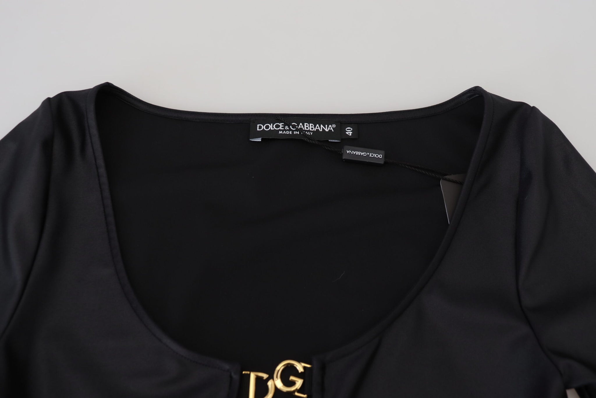 Dolce & Gabbana Black Cotton Stretch Open Chest 3/4 Sleeve Top