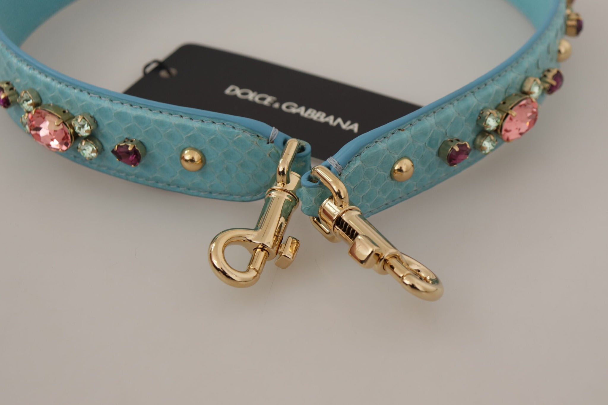 Blue Crystals Leather Bag Shoulder Strap