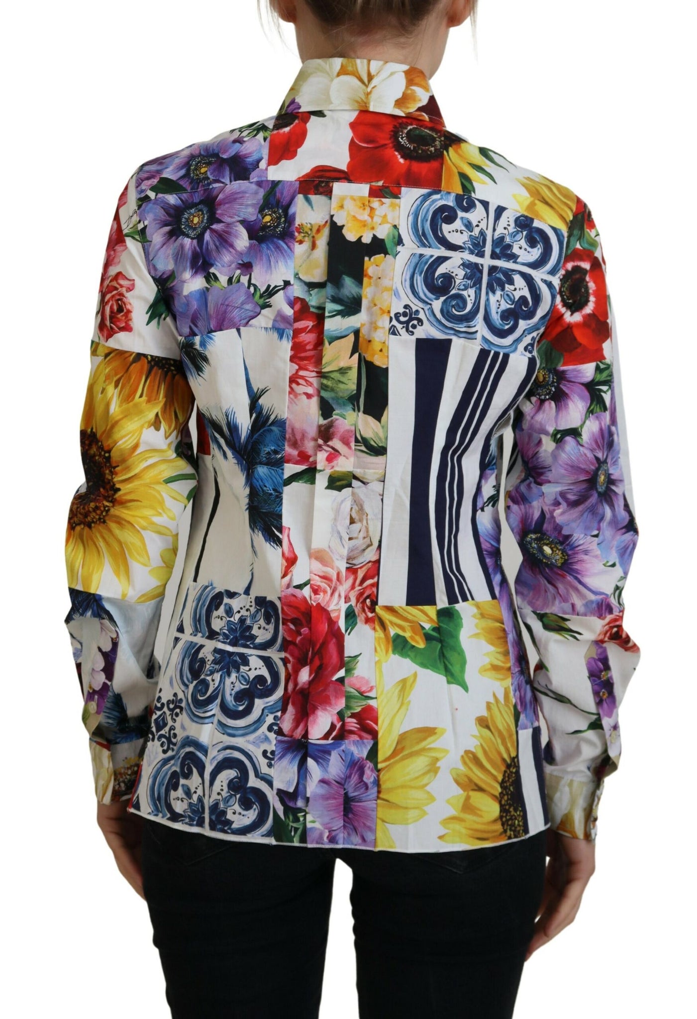 Dolce & Gabbana Multicolor Floral Cotton Collared Blouse Top