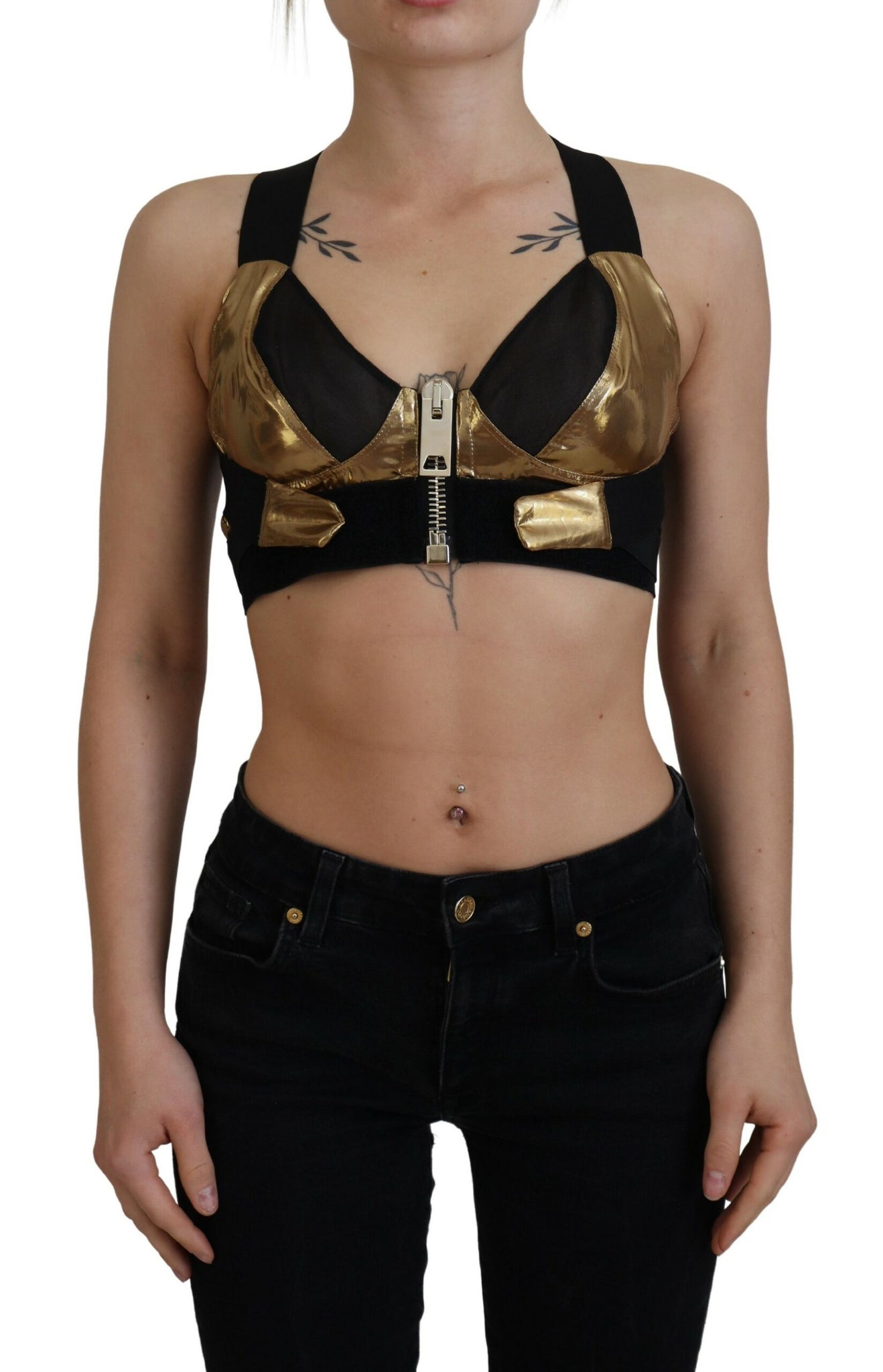 Dolce & Gabbana Black Gold Sleeveless Cropped Bustier Top