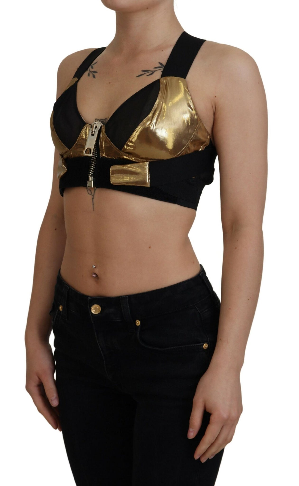 Dolce & Gabbana Black Gold Sleeveless Cropped Bustier Top