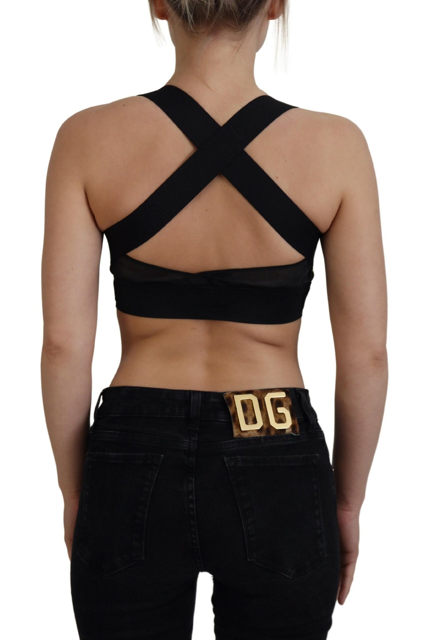 Dolce & Gabbana Black Gold Sleeveless Cropped Bustier Top