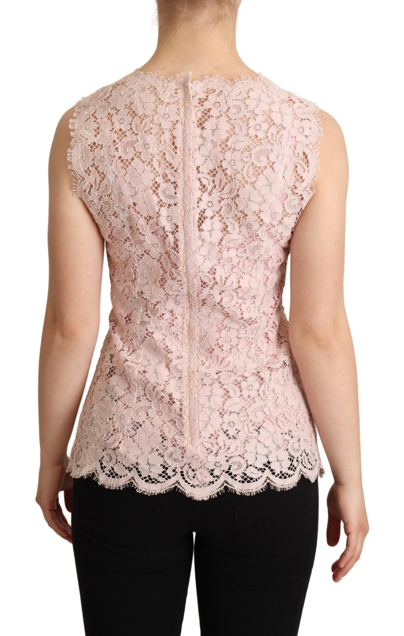 Pink Floral Lace Sleeveless Tank Blouse Top