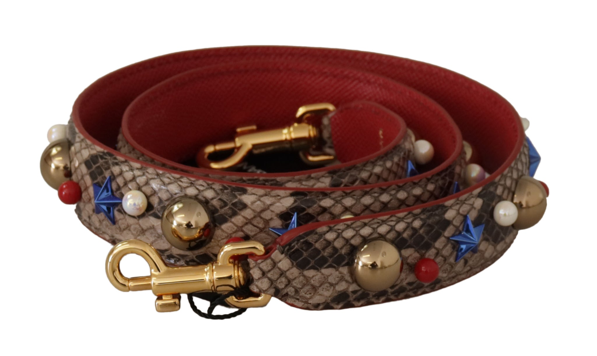 Brown Python Leather Studded Shoulder Strap