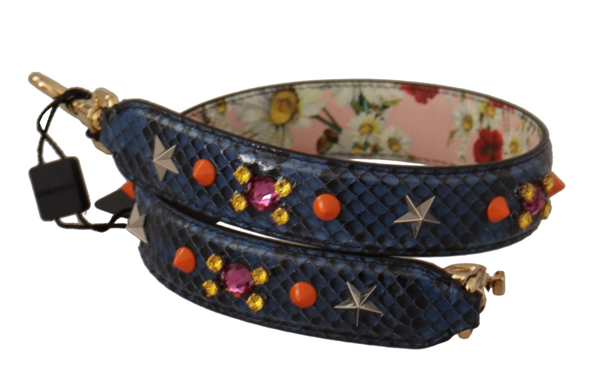 Blue Exotic Leather Crystals Reversible Shoulder Strap