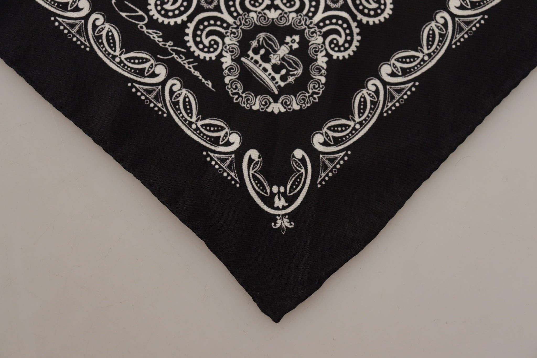 Black Silk DG Logo Crown Square Handkerchief Scarf