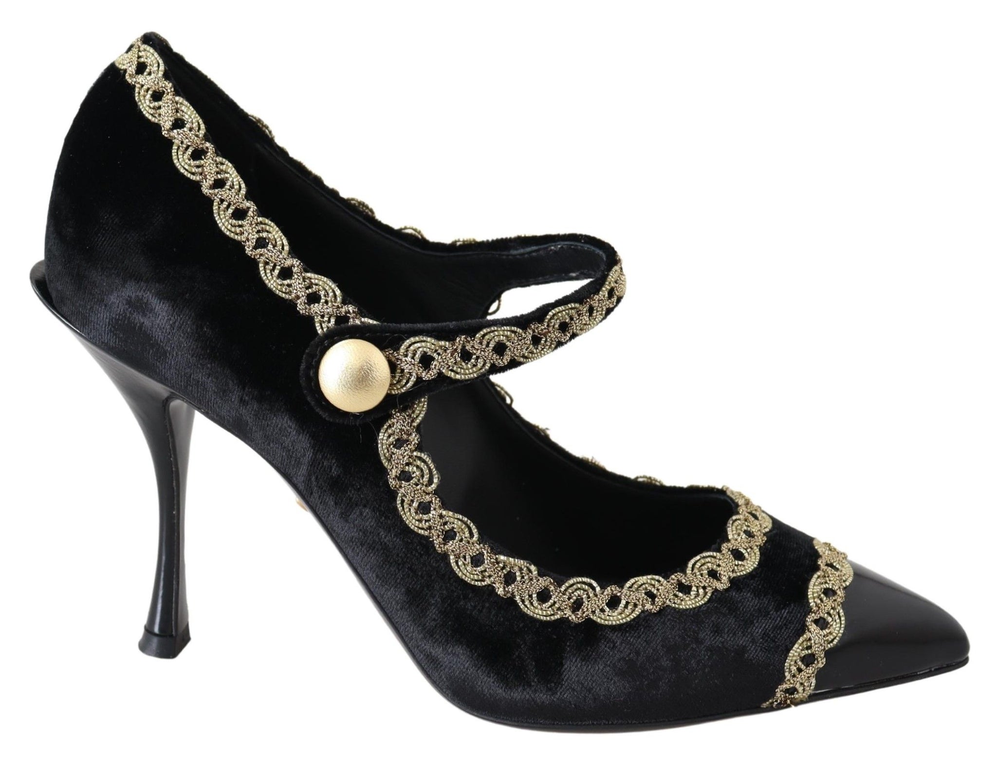 Black Velvet Gold Mary Janes Pumps