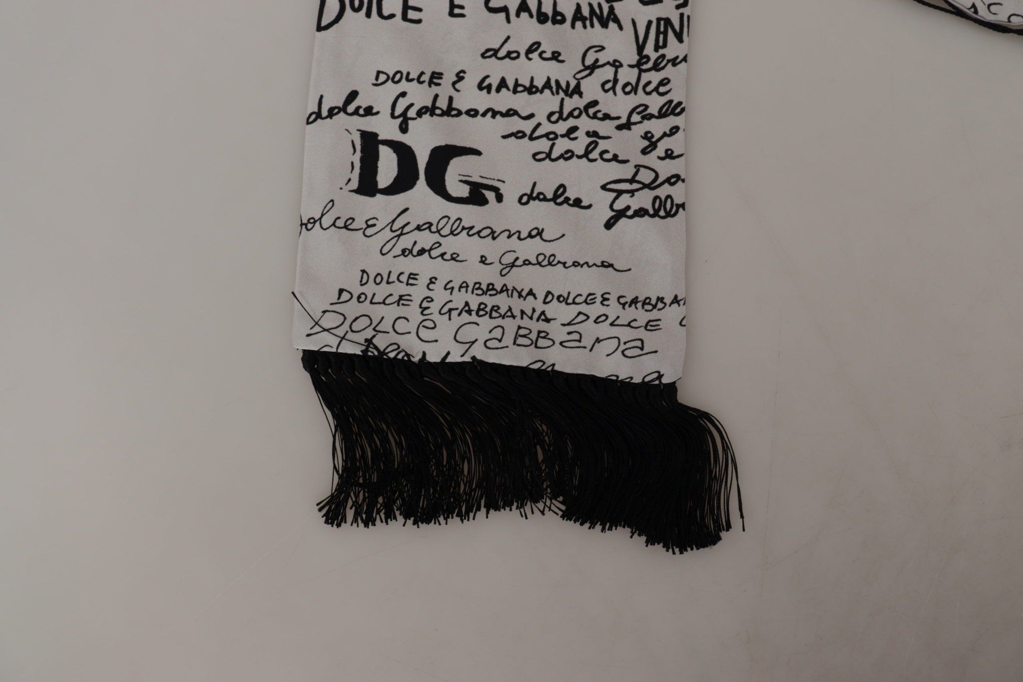 White Silk DG Logo Letter Print Shawl Fringe Scarf