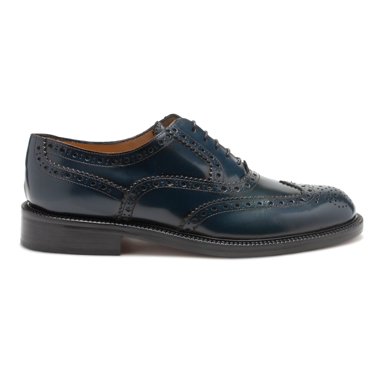 Saxone of Scotland Blue Spazzolato Leather Mens Laced Full Brogue Shoes