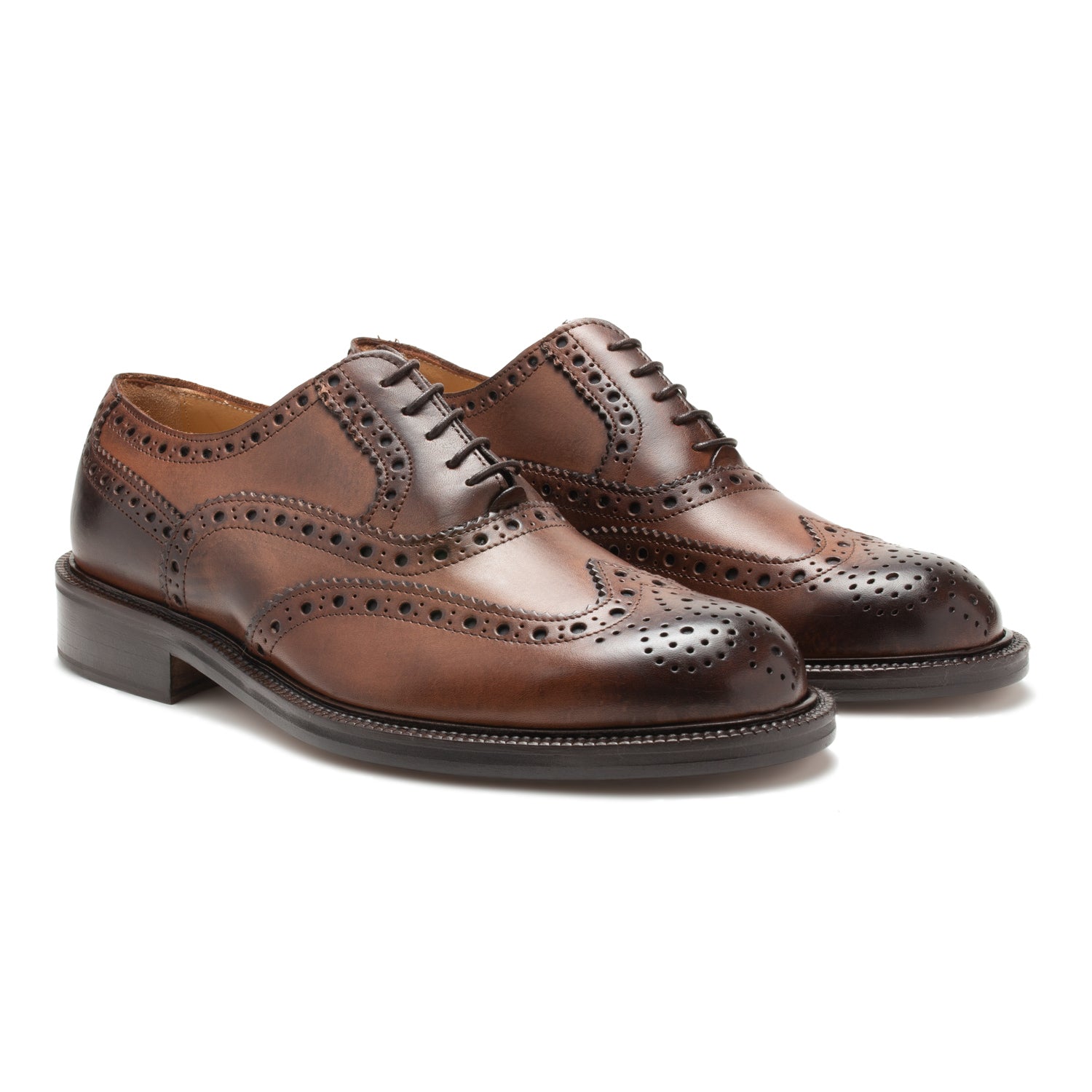 Saxone of Scotland Natural Brown Leather Mens Laced Full Brogue Shoes