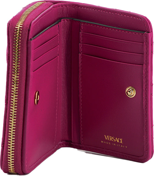 Purple Nappa Leather Bifold Zip Around Wallet