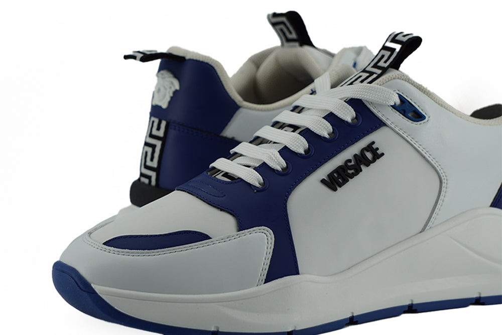 Blue and White Calf Leather Sneakers