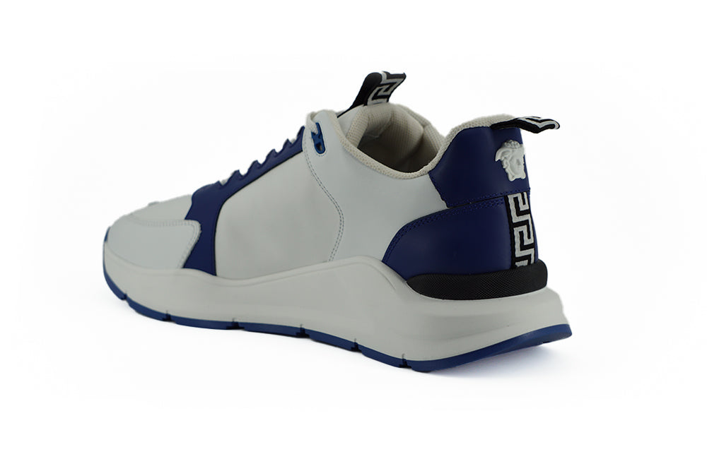 Blue and White Calf Leather Sneakers