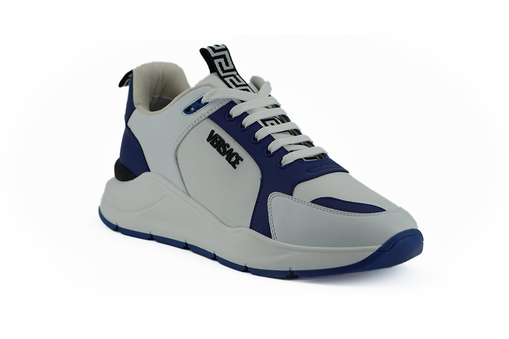 Blue and White Calf Leather Sneakers