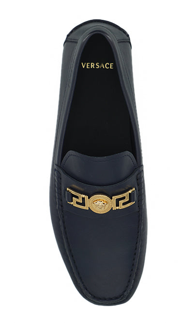 Navy Blue Calf Leather Loafers Shoes