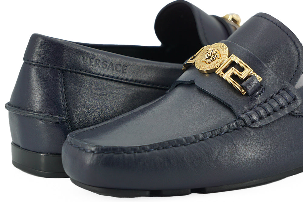 Navy Blue Calf Leather Loafers Shoes